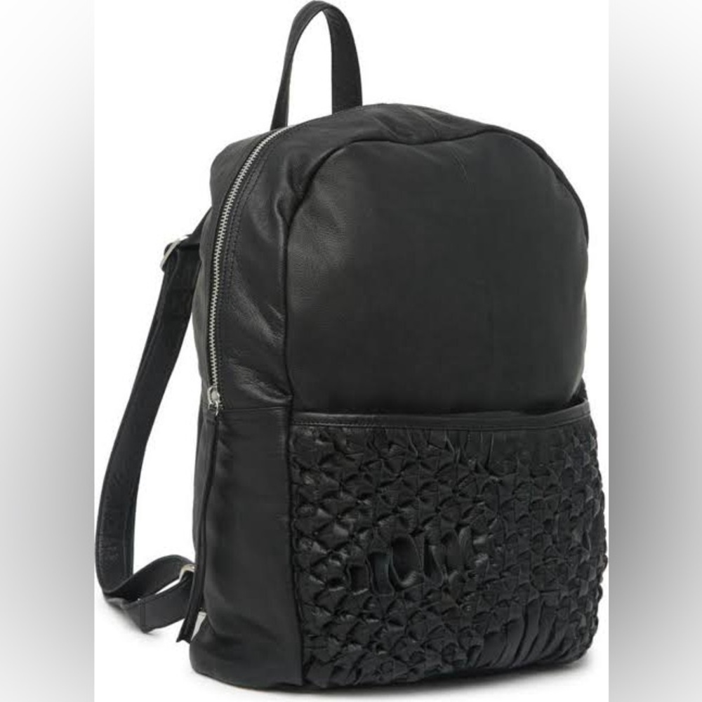 NWT Day and Mood Berry BLACK Genuine Leather Woven Textured Backpack